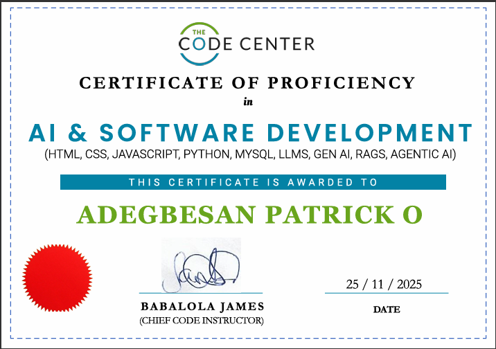 The Code Center - AI & Software Development certificate